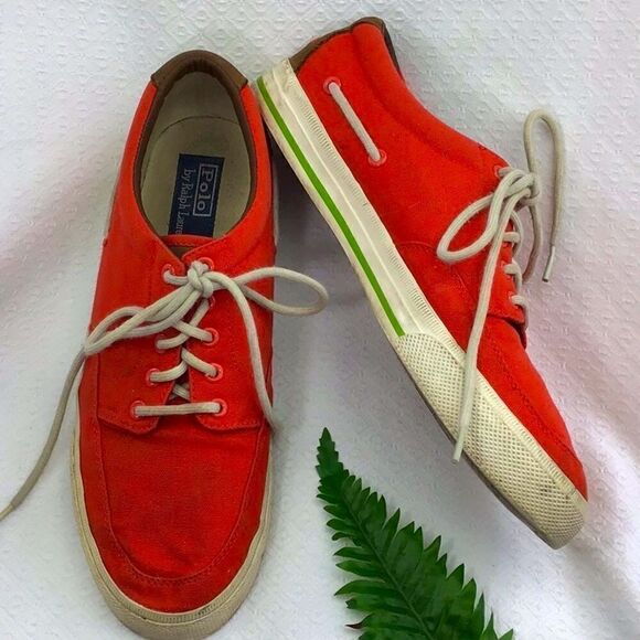 Polo Ralph Lauren Red Lace Up Deck Boat Shoes - Picture 2 of 12